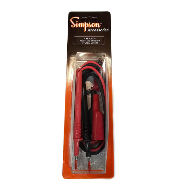 SIMPSON 00125 TEST LEAD SET THREADED W/ALLIGATOR CLIPS, BANANA JACK 48" LONG