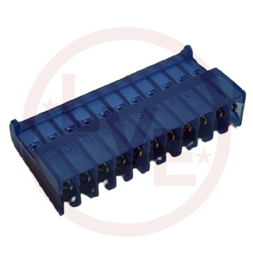 AMP 1-643815-1 CONNECTOR HEADER 11 POS MTA RIGHT ANGLE MNT IDC .100"P BLUE