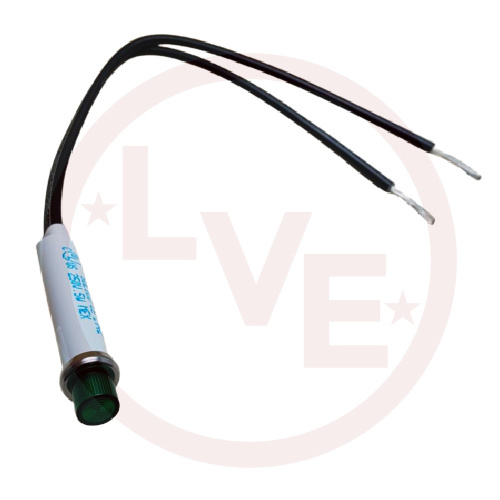 INDICATOR 250V GREEN NEON 6" LEADS PNL MNT LIGHT