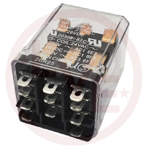 DELTROL 20308-82 RELAY 24VAC 13A 3PDT PLAIN COVER Q.C. TERMINALS GENERAL PURPOSE RELAY