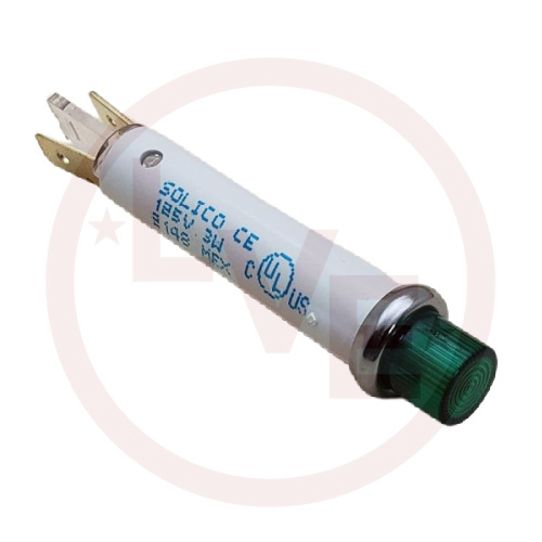 SOLICO 2450-3-12-21640 INDICATOR 125V GREEN NEON .187" Q.C. TABS PNL MNT LIGHT