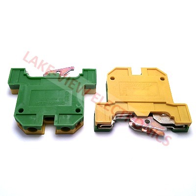 CONTA CLIP 1066.2 TERMINAL BLOCK EARTH GROUND 2POS TS 32 DIN RAIL MOUNT GRN/YEL