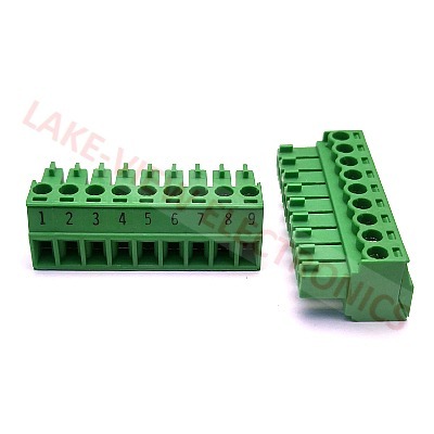 TERMINAL BLOCK 9POS 3.81P  IMPRINTED RIGHT ANGLE PLUGGABLE GREEN