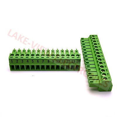 TERMINAL BLOCK 14POS 3.81P IMPRINTED RIGHT ANGLE PLUGGABLE GREEN