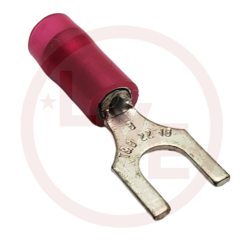 ABB RA1123 TERMINAL FORK 22-16 AWG #8 STUD INSULATED RED COPPER TIN PLATED