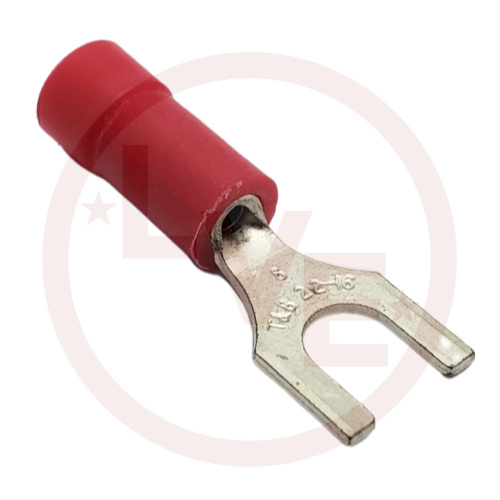 T&B RA1147 TERMINAL FORK 22-16 AWG #8 STUD VINYL INSULATED RED COPPER TIN PLATED