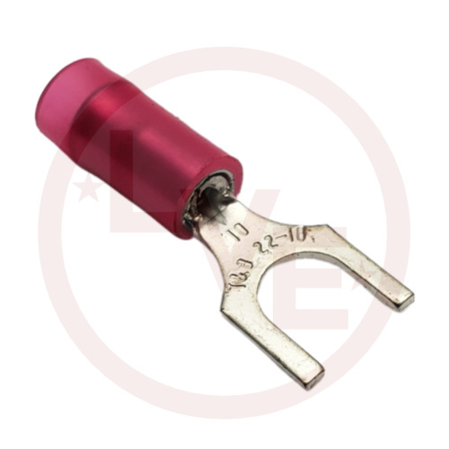 T&B RA1153 TERMINAL FORK 22-16 AWG #10 STUD NYLON INSULATED RED COPPER TIN PLATED