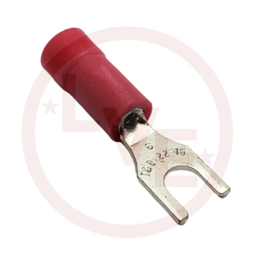 T&B RA1167 TERMINAL FORK 22-16 AWG #6 STUD VINYL INSULATED RED COPPER TIN PLATED