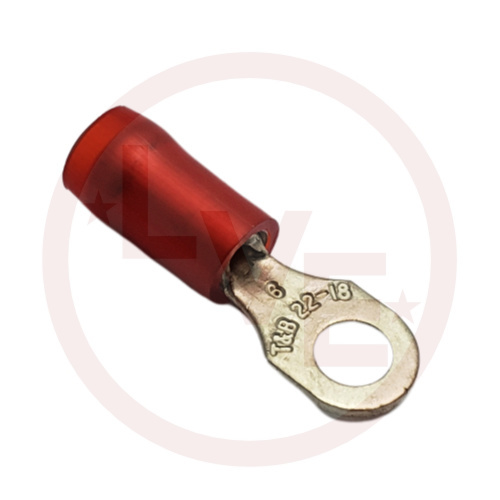 T&B RA18-6 TERMINAL RING 22-16 AWG #6 STUD NYLON INSULATED RED TIN PLATED