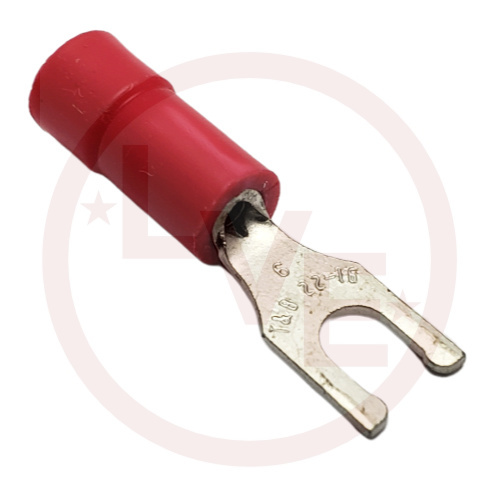 TERMINAL FORK LOCKING 22-16 AWG #6 STUD VINYL INSULATED RED TIN PLATED