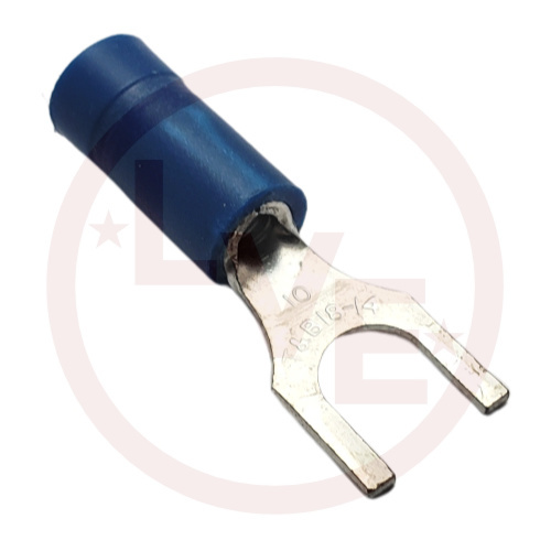T&B RB1157 TERMINAL FORK 18-14 AWG #10 STUD VINLY INSULATED BLUE TIN PLATED