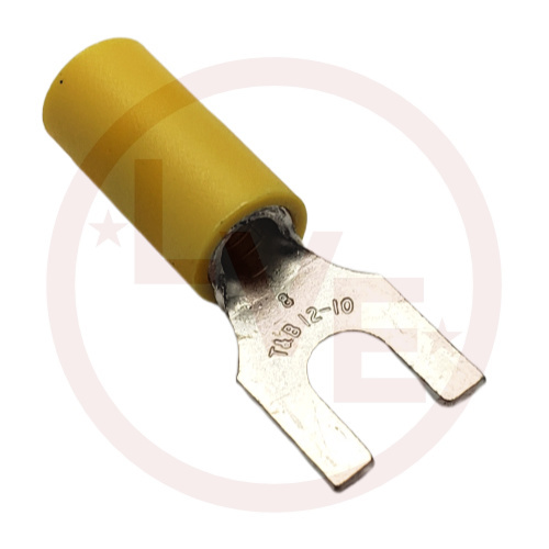 T&B RC1147 TERMINAL FORK 12-10 AWG #8 STUD VINYL INSULATED YELLOW TIN PLATED