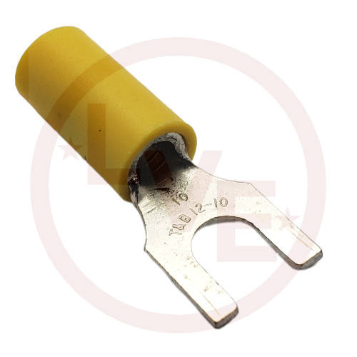 TERMINAL FORK 12-10 AWG #10 STUD VINYL INSULATED YELLOW TIN PLATED