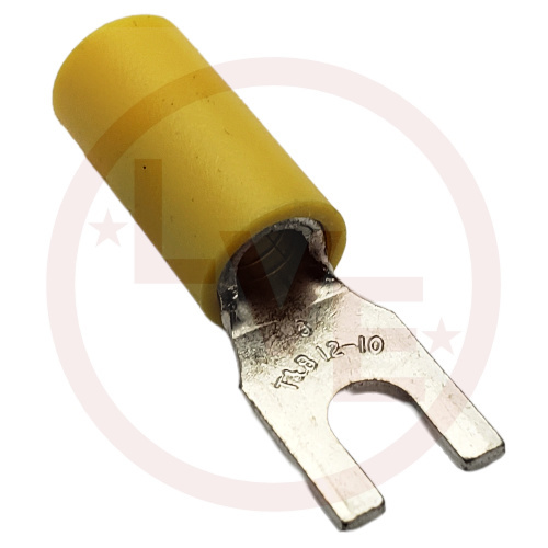 T&B RC1337 TERMINAL FORK 12-10 AWG #6 STUD VINYL INSULATED YELLOW TIN PLATED