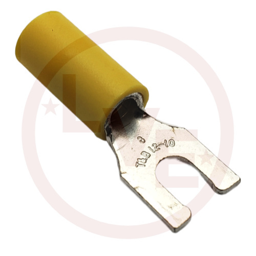 T&B RC2217 TERMINAL LOCKING FORK 12-10 AWG #8 STUD VINYL INSULATED YELLOW TIN PLATED