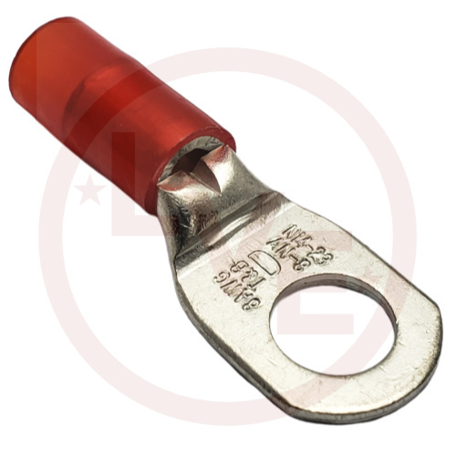 T&B RD10721 TERMINAL RING 8AN 5/16" STUD NYLON INSULATED RED TIN PLATED