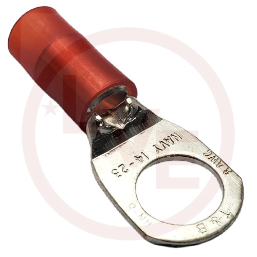 T&B RD10731 TERMINAL RING 8AN 3/8" STUD NYLON INSULATED RED TIN PLATED