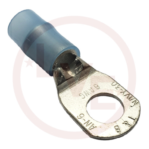 ABB RE10721 TERMINAL RING 6AN 5/16" STUD NYLON INSULATED BLUE TIN PLATED