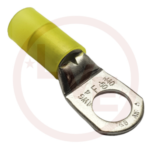 ABB RF10731 TERMINAL RING 4AN AWG 3/8" STUD NYLON INSULATED YELLOW TIN PLATED