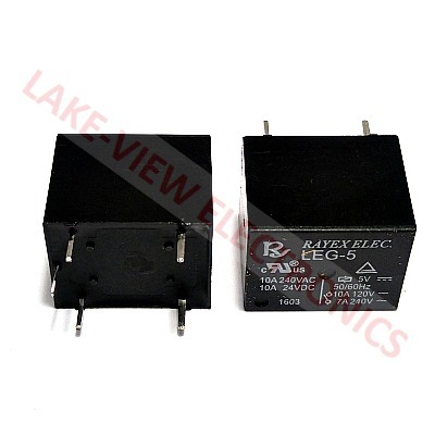 RAYEX LEG-5 RELAY 5VDC 10A SPDT SEALED 0.36W COIL, 70 OHM MINI PCB RELAY