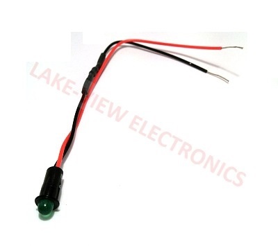 INDICATOR 14V GREEN LED 6" LEADS