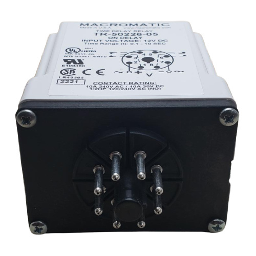 MACROMATIC TR-50226-05 RELAY TIMER 12VDC 10A DPDT ON-DELAY 0.1-10 SEC 8 PIN OCTAL PLUG