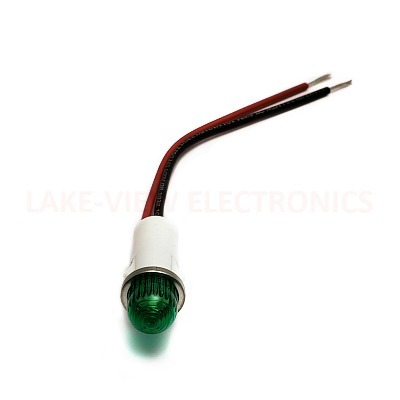VCC 1092A5-125 INDICATOR LED 125V GREEN ROUND DOME LENS PANEL MOUNT 4.6" WIRE LEADS