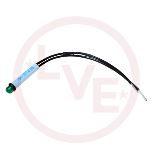 INDICATOR 250V GREEN LED 6" LEADS PNL MNT LIGHT