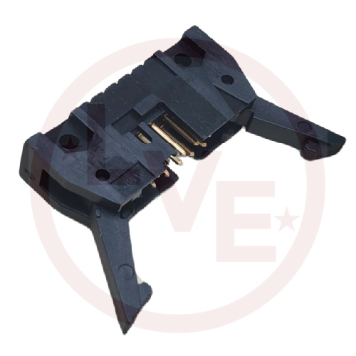 AMP 499141-1 CONNECTOR HEADER 10 POS RIGHT ANGLE W/LATCH .100"P BLACK