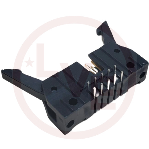 CONNECTOR HEADER 10 POS RIGHT ANGLE W/LATCH .100"P BLACK
