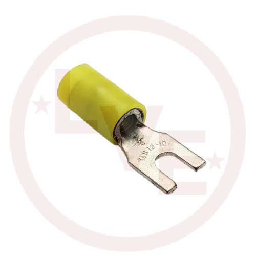 TERMINAL FORK 12-10 AWG #6 STUD NYLON INSULATED YELLOW TIN PLATED