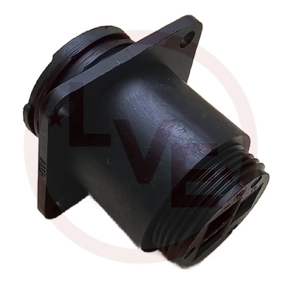 AMP 206036-2 CONNECTOR 3 POS RECEPTACLE HSG CPC SIZE 17 SQUARE FLANGE PNL MNT BLACK