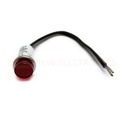 INDICATOR 250V RED NEON 6" WIRE LEADS CYLINDER DIAMOND LENS
