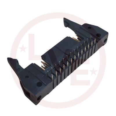 CONNECTOR HEADER 26 POS RIGHT ANGLE W/LATCH .100&quot;P BLACK