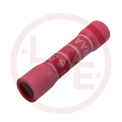 TERMINAL BUTT SPLICE 22-18 AWG INSULATED RED PVC