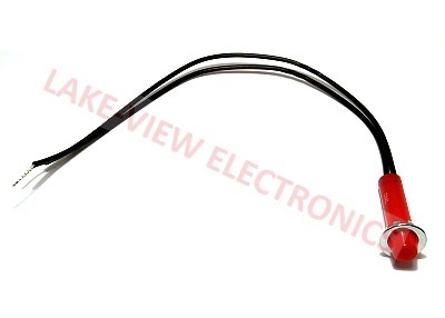 INDICATOR LIGHT 125V RED NEON CONICAL LENS 10&quot; LEADS 0.375&quot; MNT HOLE