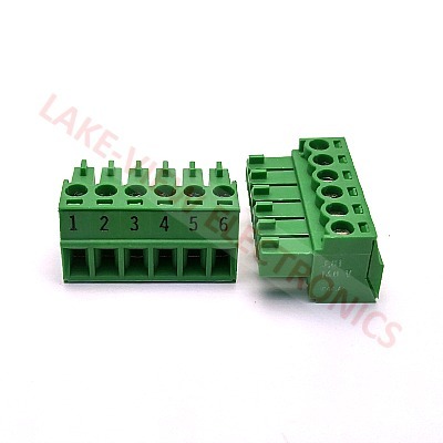 TERMINAL BLOCK 6POS 3.81P IMPRINTED RIGHT ANGLE PLUGGABLE GREEN