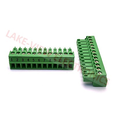 TERMINAL BLOCK 12POS 3.81P IMPRINTED RIGHT ANGLE PLUGGABLE GREEN