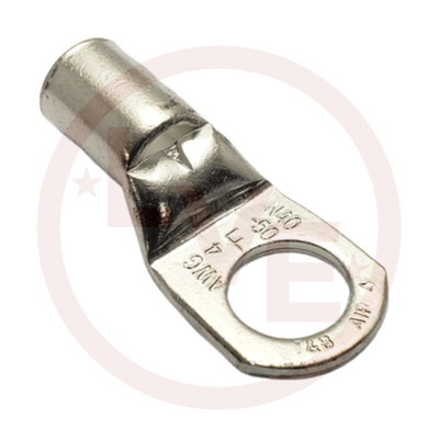 TERMINAL TUBULAR RING 4 AWG 3/8" STUD NON-INSULATED TIN PLATED
