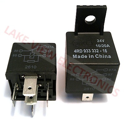 RELAY 24VDC 10/20A SPDT W/ RESISTOR &amp; BRACKET 5-TERMINAL