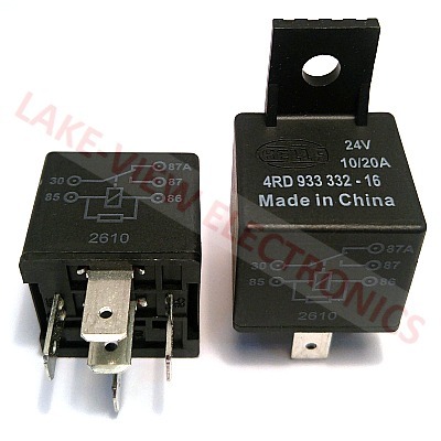 RELAY 24VDC 10/20A SPDT W/ RESISTOR & BRACKET 5-TERMINAL