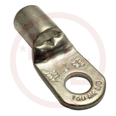 TERMINAL TUBULAR RING LUG 1/0AN-2/0 AWG 3/8&quot; STUD NON-INSULATED TIN PLATED