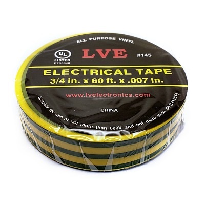 TAPE 3/4" X 60FT YELLOW W/GREEN STRIPES PVC