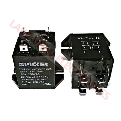 RELAY 120VAC 30A DPDT TOP FLANGE MOUNT W/QUICK CONNECT TERMINALS POWER RELAY