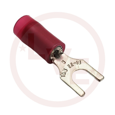 TERMINAL FORK 22-16 AWG #6 STUD INSULATED RED COPPER TIN PLATED