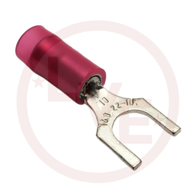 TERMINAL FORK 22-16 AWG #10 STUD NYLON INSULATED RED COPPER TIN PLATED