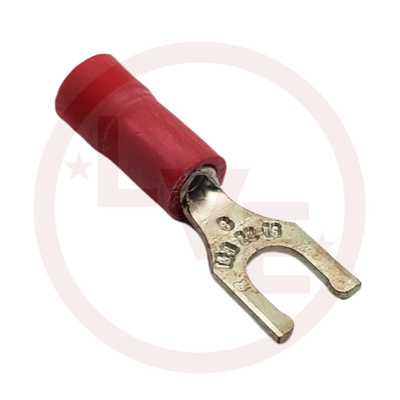 TERMINAL FORK LOCKING 22-18 AWG #8 STUD VINYL INSULATED RED TIN PLATED