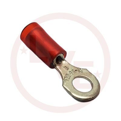 TERMINAL RING 22-16 AWG #8 STUD NYLON INSULATED RED TIN PLATED