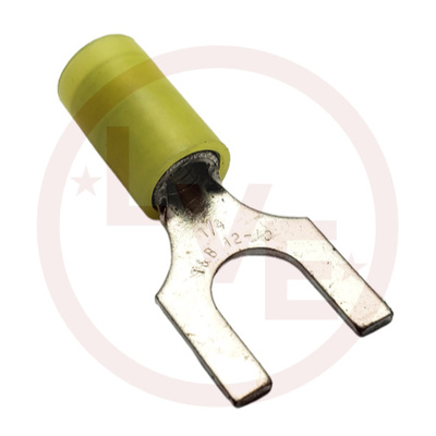 TERMINAL FORK 12-10 AWG 1/4&quot; STUD NYLON INSULATED YELLOW TIN PLATED