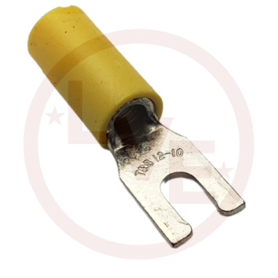 TERMINAL LOCKING FORK 12-10 AWG #6 STUD VINYL INSULATED YELLOW TIN PLATED